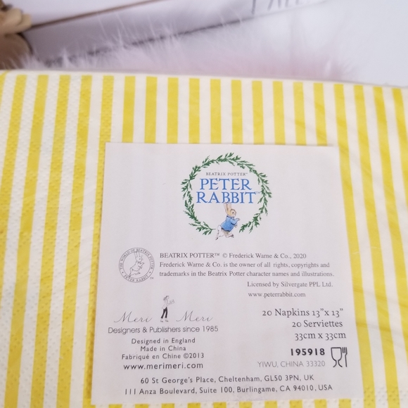 Beateix Potter Peter Rabbit Brevage Napkin 20 pcs 13"x13" by Meri Meri NWT - Picture 2 of 4